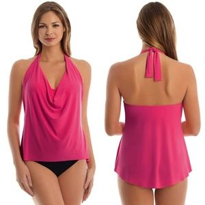 Magicsuit Sophie Underwire Tankini Size 10 Bright Pink Halter Draped Cowl Neck